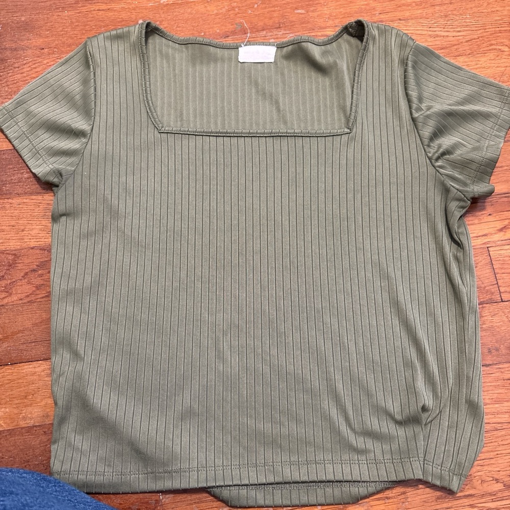 Olive Green Ribbed Women's Top